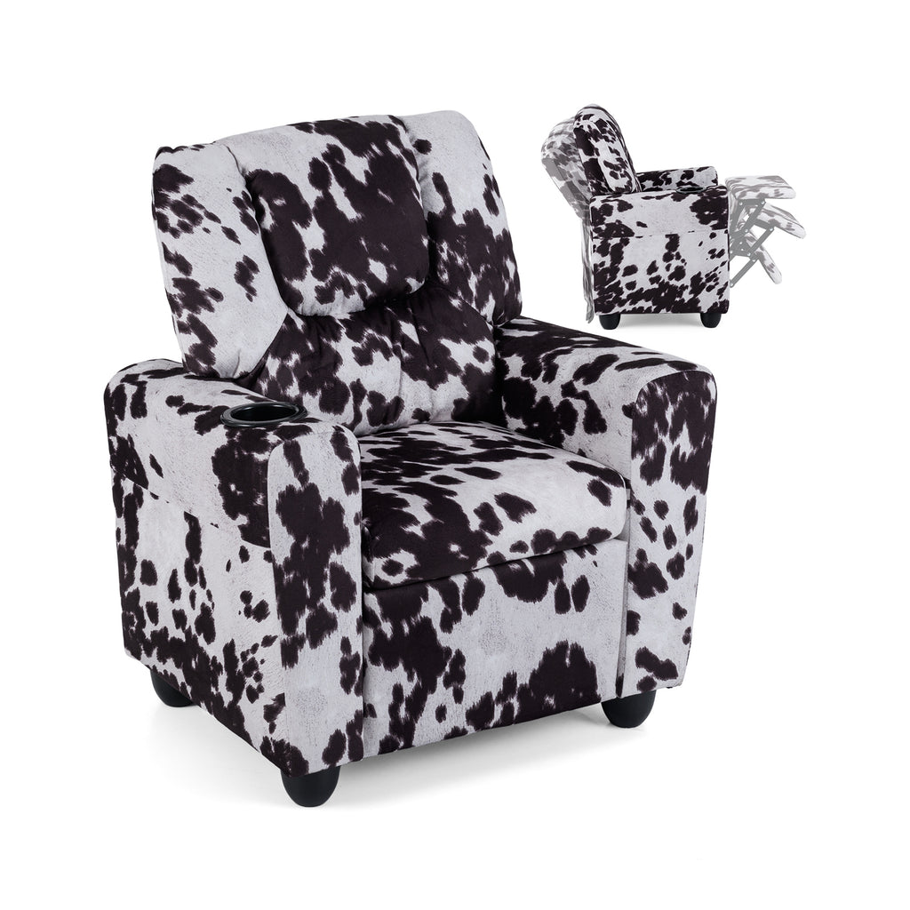 Kids Recliner Chair Push Back with Cup Holder - Style H Black & White