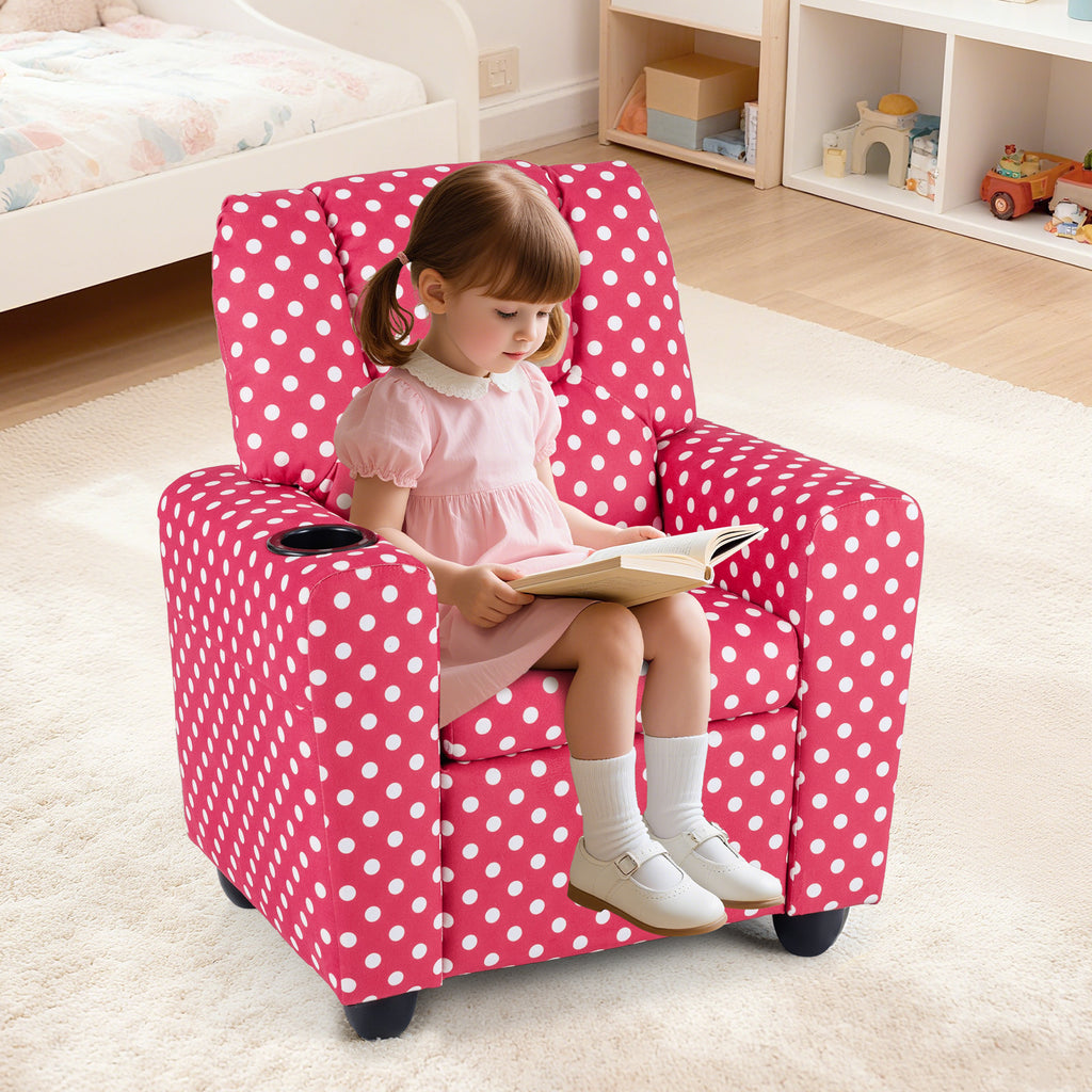 Kids Recliner Chair Push Back with Cup Holder Style H Red - Toddler Armchair