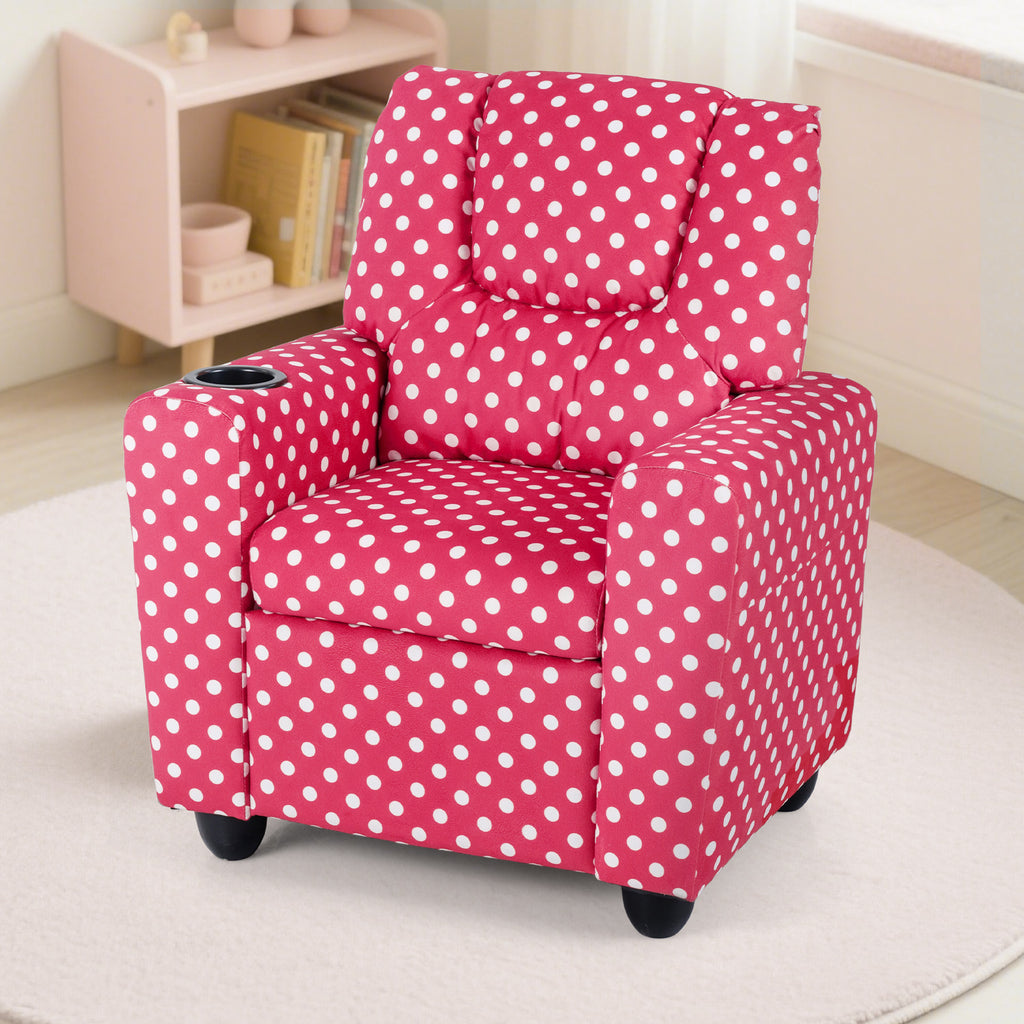 Kids Recliner Chair Push Back with Cup Holder Style H Red - Toddler Armchair