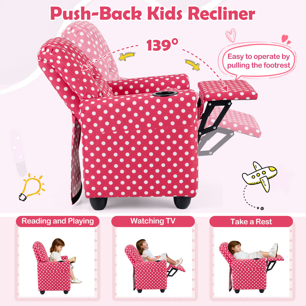 Kids Recliner Chair Push Back with Cup Holder Style H Red - Toddler Armchair