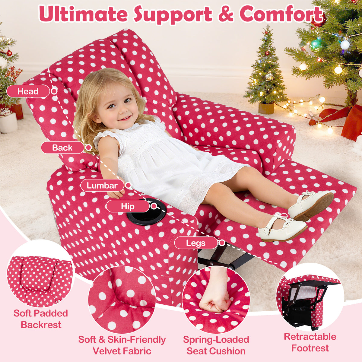 Kids Recliner Chair Push Back with Cup Holder Style H Red - Toddler Armchair