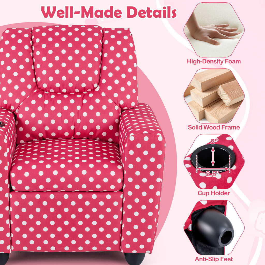 Kids Recliner Chair Push Back with Cup Holder Style H Red - Toddler Armchair