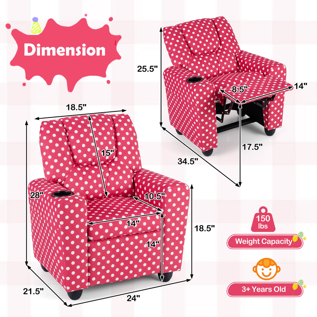 Kids Recliner Chair Push Back with Cup Holder Style H Red - Toddler Armchair