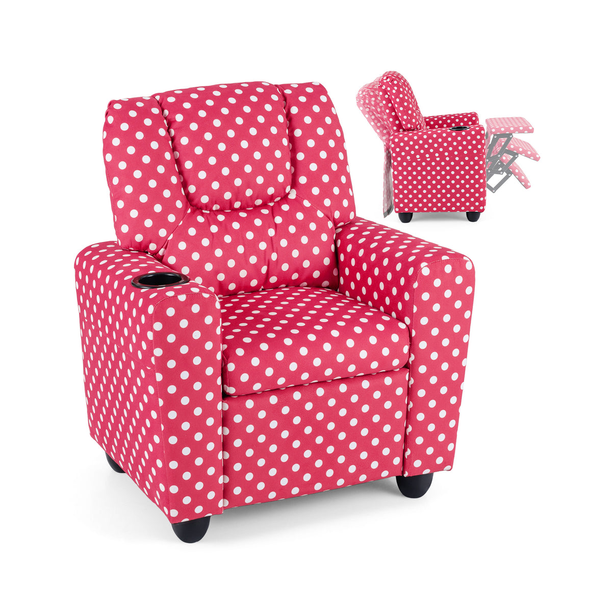 Kids Recliner Chair Push Back with Cup Holder Style H Red - Toddler Armchair