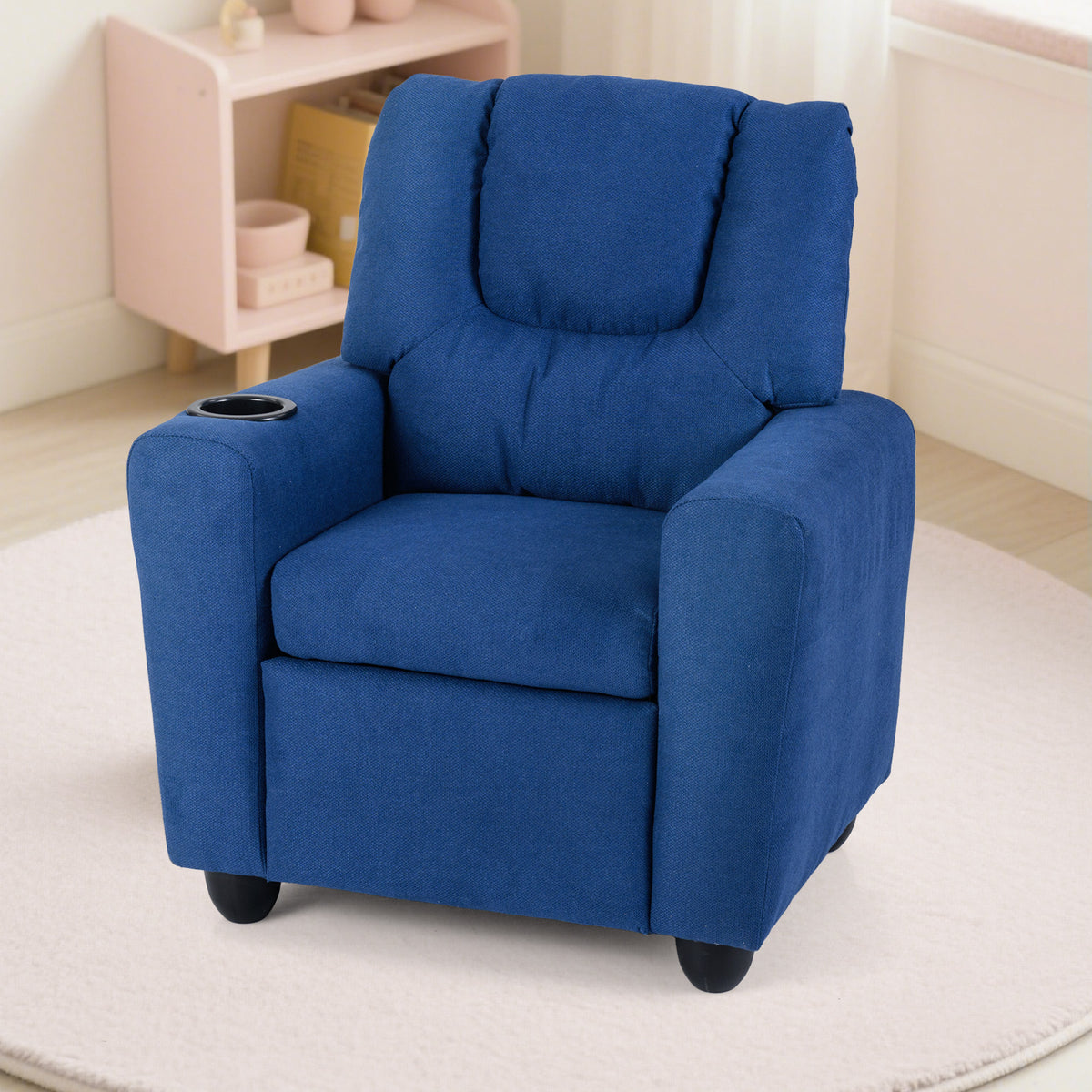 Kids Recliner Chair Push Back Style H Blue with Cup Holder - Toddler Armchair