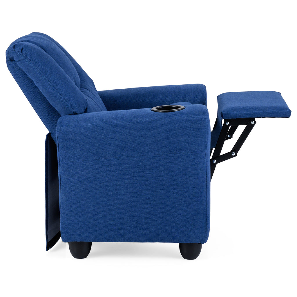 Kids Recliner Chair Push Back Style H Blue with Cup Holder - Toddler Armchair