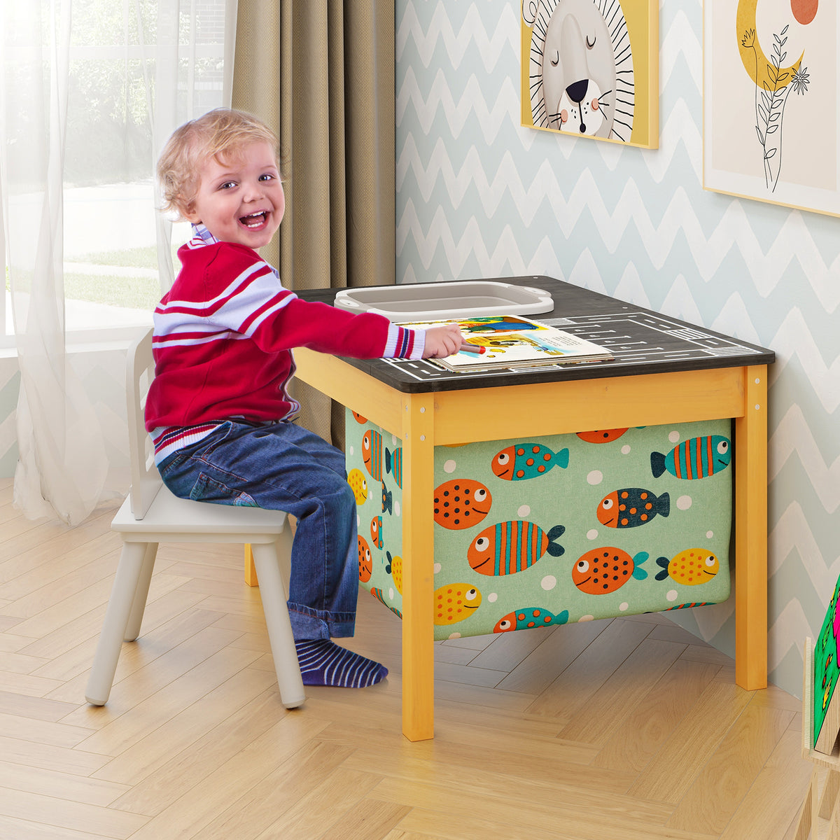Kids 3-in-1 Sand Water Activity Table with Foldable Storage Bin - Sand Water Table