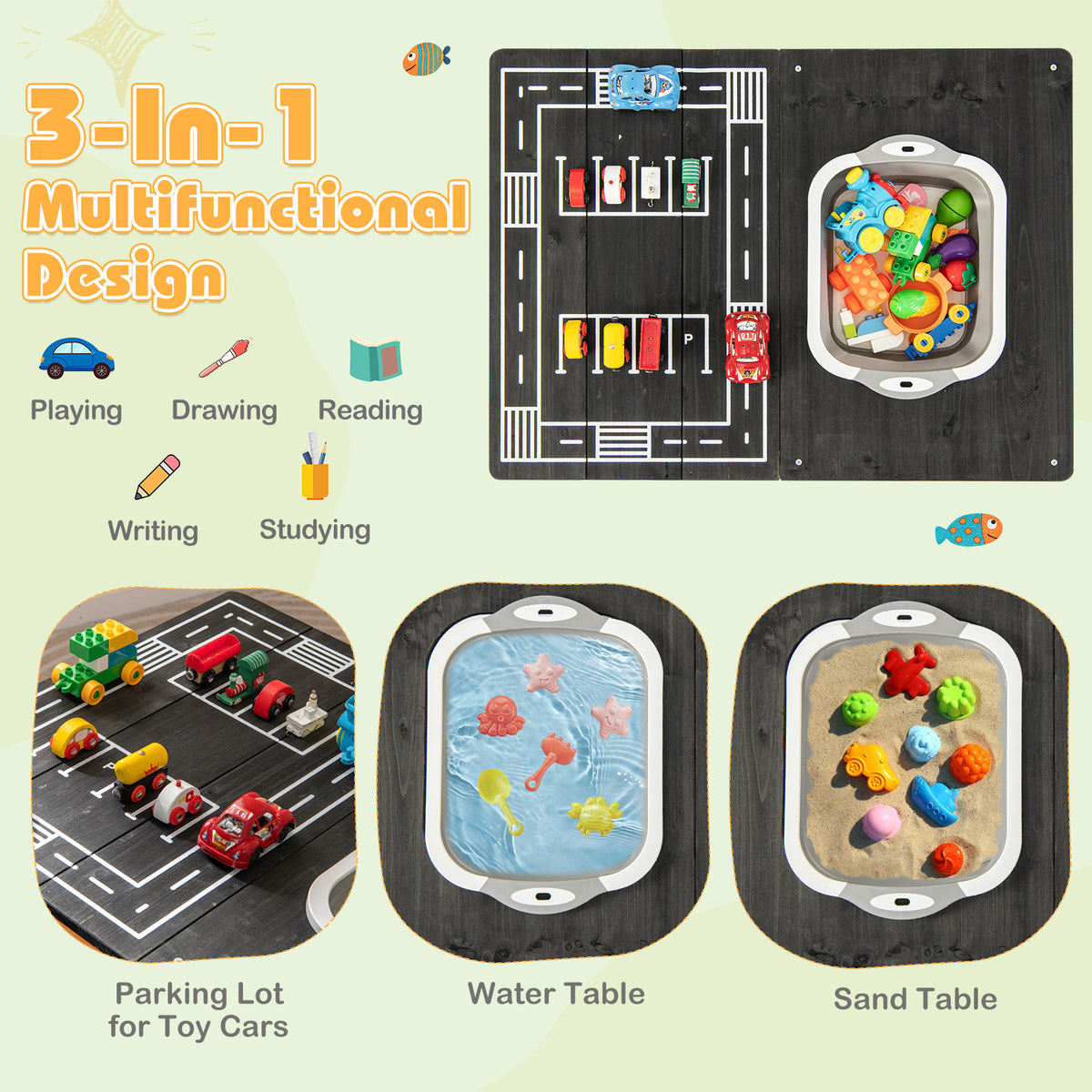 Kids 3-in-1 Sand Water Activity Table with Foldable Storage Bin - Sand Water Table