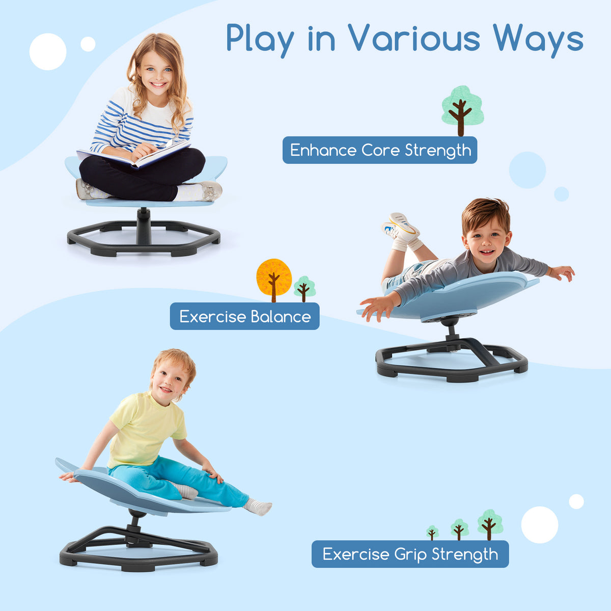 Kids Sensory Swivel Chair Elephant/Planet Blue 360° Spinning Chair with Non-Slip Base