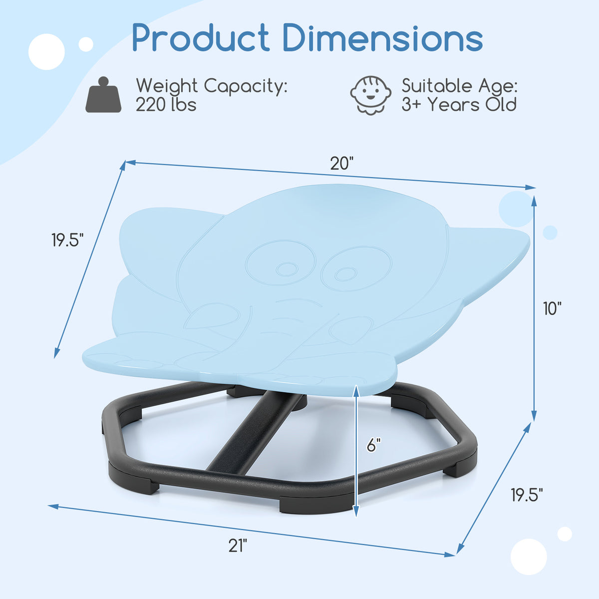 Kids Sensory Swivel Chair Elephant/Planet Blue 360° Spinning Chair with Non-Slip Base