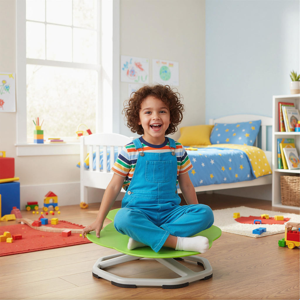 Kids Sensory Swivel Chair Elephant/Planet, Green - 360° Spinning Seat for Brain & Body Development