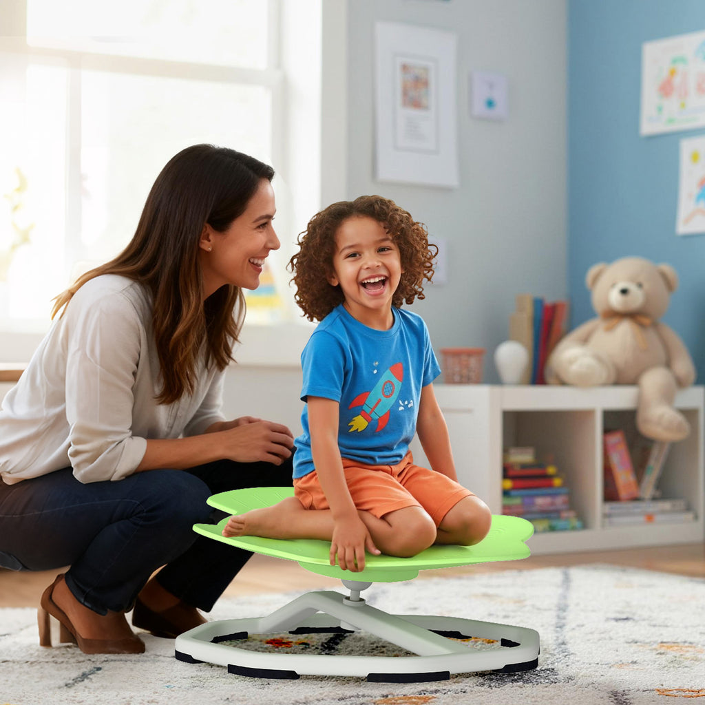 Kids Sensory Swivel Chair Elephant/Planet, Green - 360° Spinning Seat for Brain & Body Development