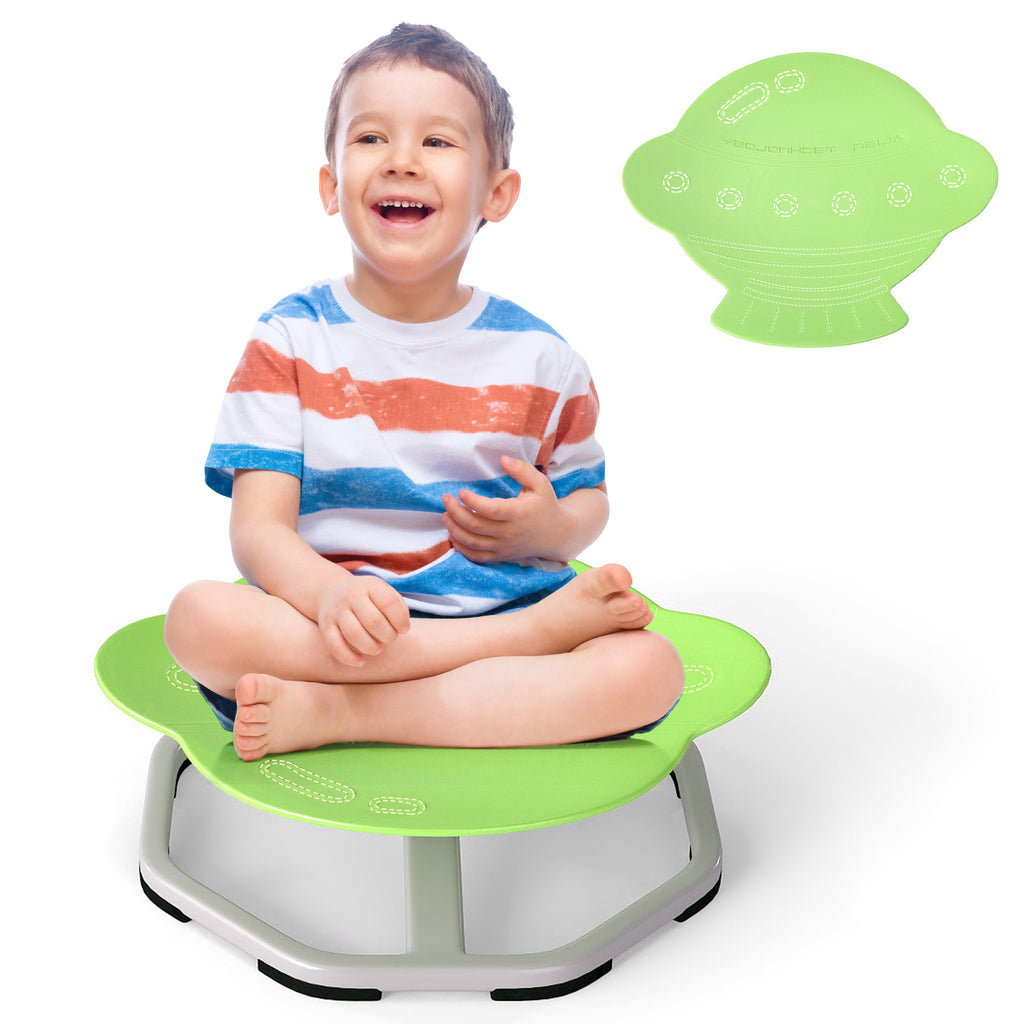 Kids Sensory Swivel Chair Elephant/Planet, Green - 360° Spinning Seat for Brain & Body Development