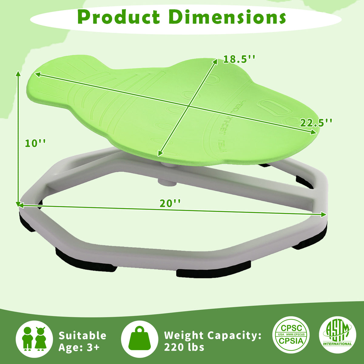 Kids Sensory Swivel Chair Elephant/Planet, Green - 360° Spinning Seat for Brain & Body Development