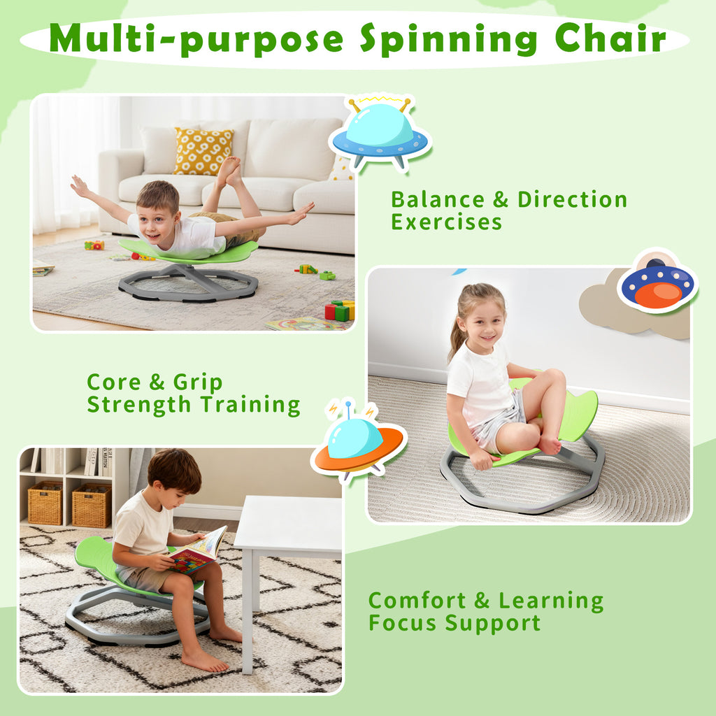 Kids Sensory Swivel Chair Elephant/Planet, Green - 360° Spinning Seat for Brain & Body Development