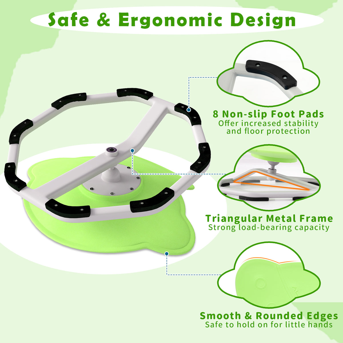 Kids Sensory Swivel Chair Elephant/Planet, Green - 360° Spinning Seat for Brain & Body Development