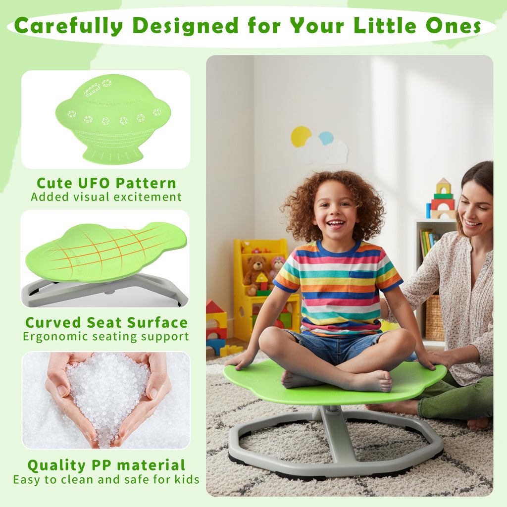 Kids Sensory Swivel Chair Elephant/Planet, Green - 360° Spinning Seat for Brain & Body Development
