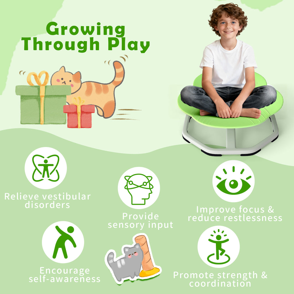 Kids Sensory Swivel Chair with Cat Claw Design - Green, 360° Spin, Non-Slip Base