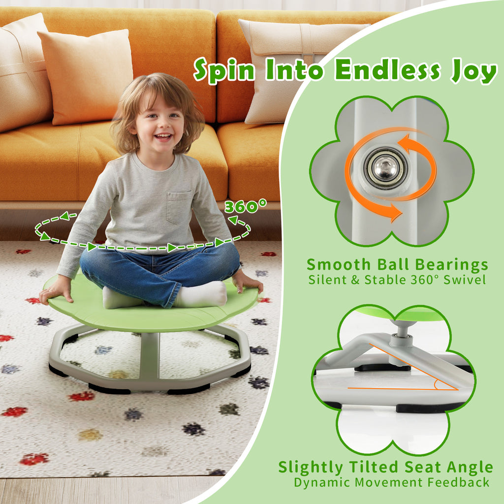Kids Sensory Swivel Chair with Cat Claw Design - Green, 360° Spin, Non-Slip Base
