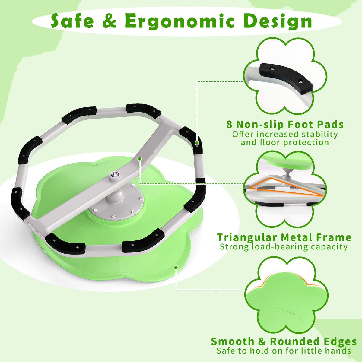 Kids Sensory Swivel Chair with Cat Claw Design - Green, 360° Spin, Non-Slip Base