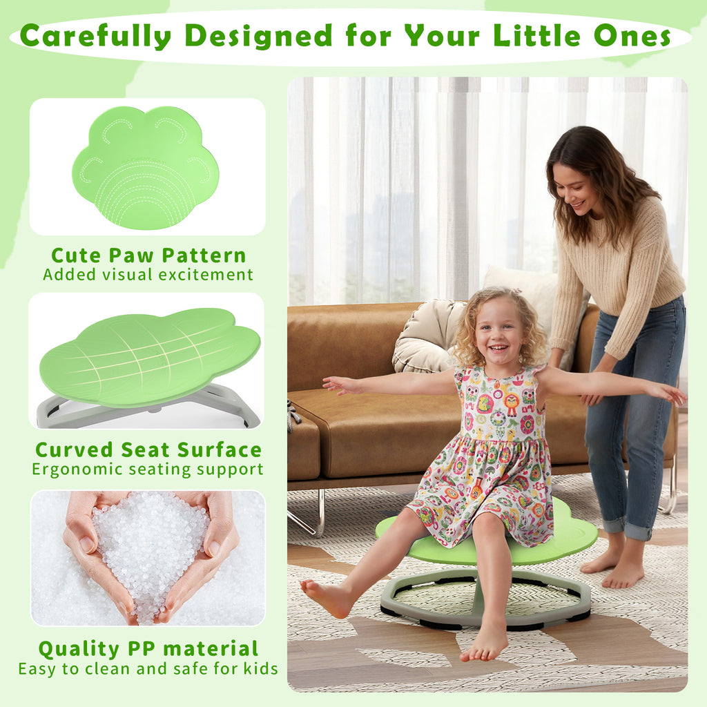 Kids Sensory Swivel Chair with Cat Claw Design - Green, 360° Spin, Non-Slip Base
