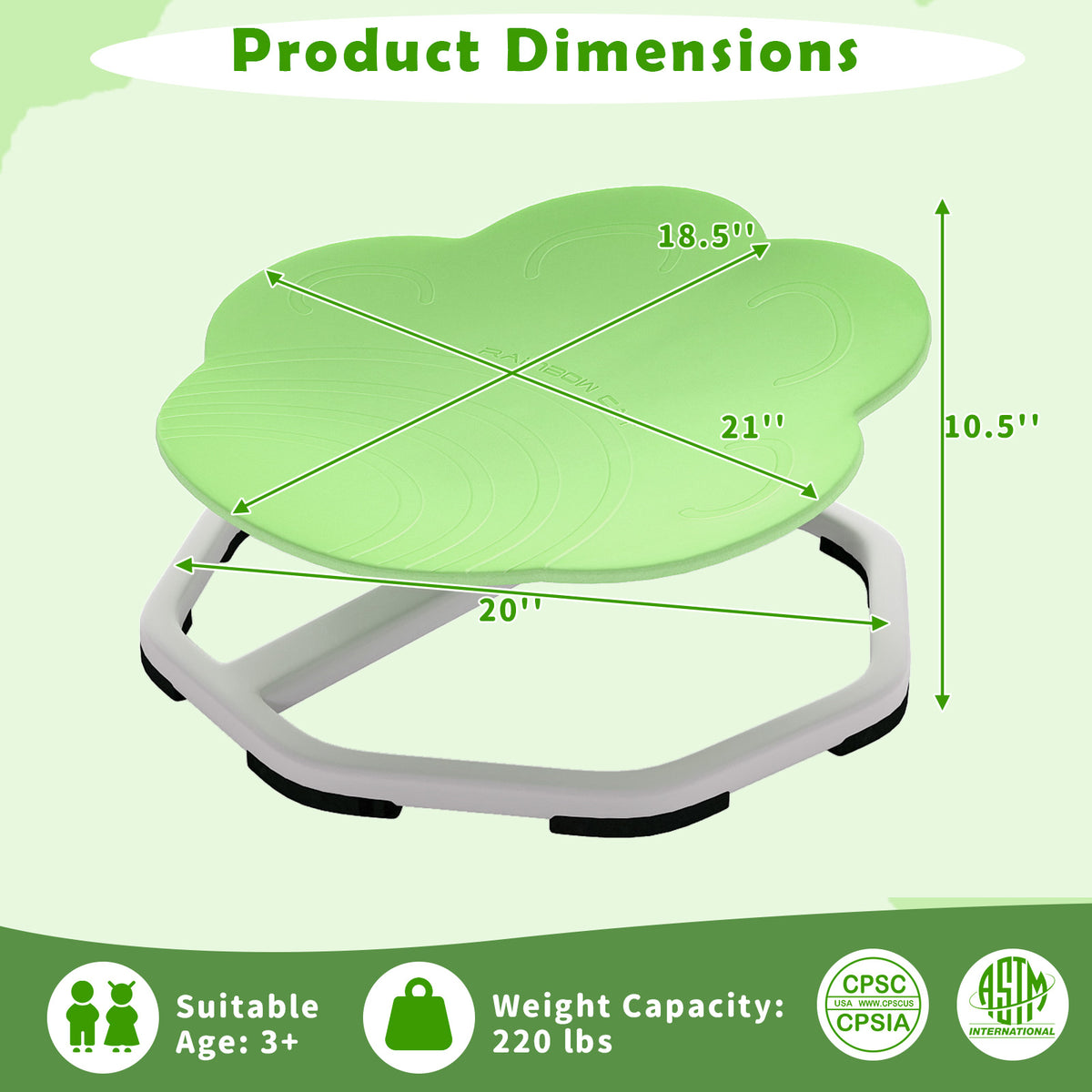 Kids Sensory Swivel Chair with Cat Claw Design - Green, 360° Spin, Non-Slip Base