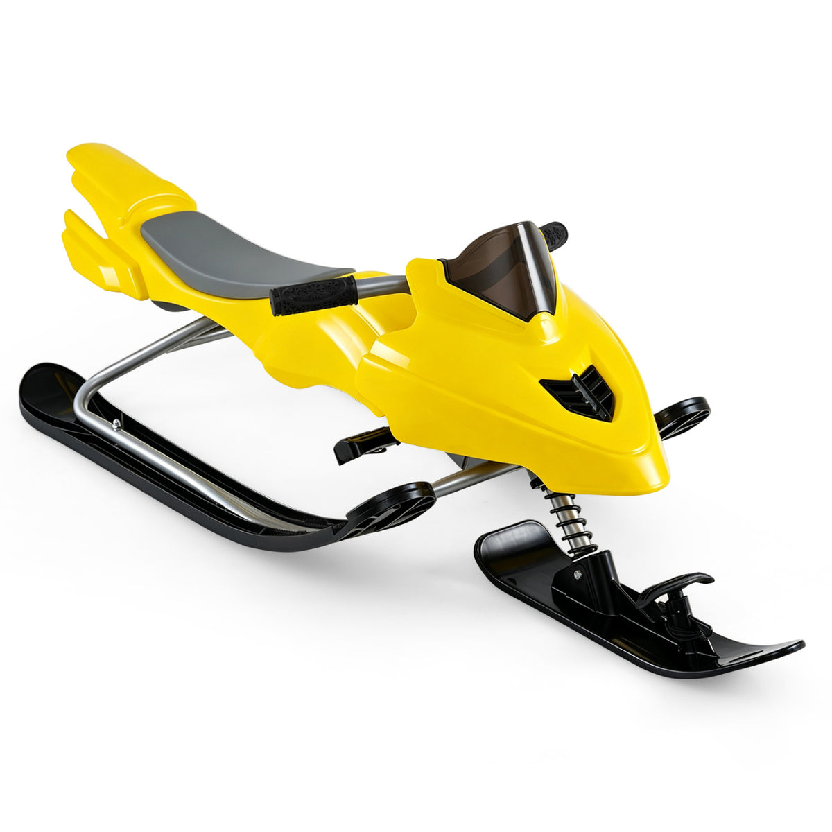 Kids Snow Racer Sled with Brakes & Tow Rope - Yellow, Steering Handle, Safe Winter Fun