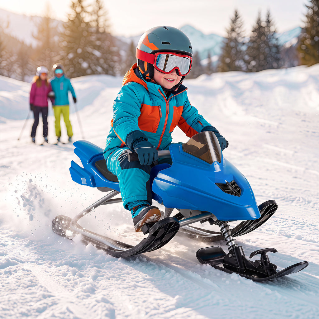 Kids Snow Racer Sled with Brakes & Tow Rope - Blue Kids Winter Snow Toy