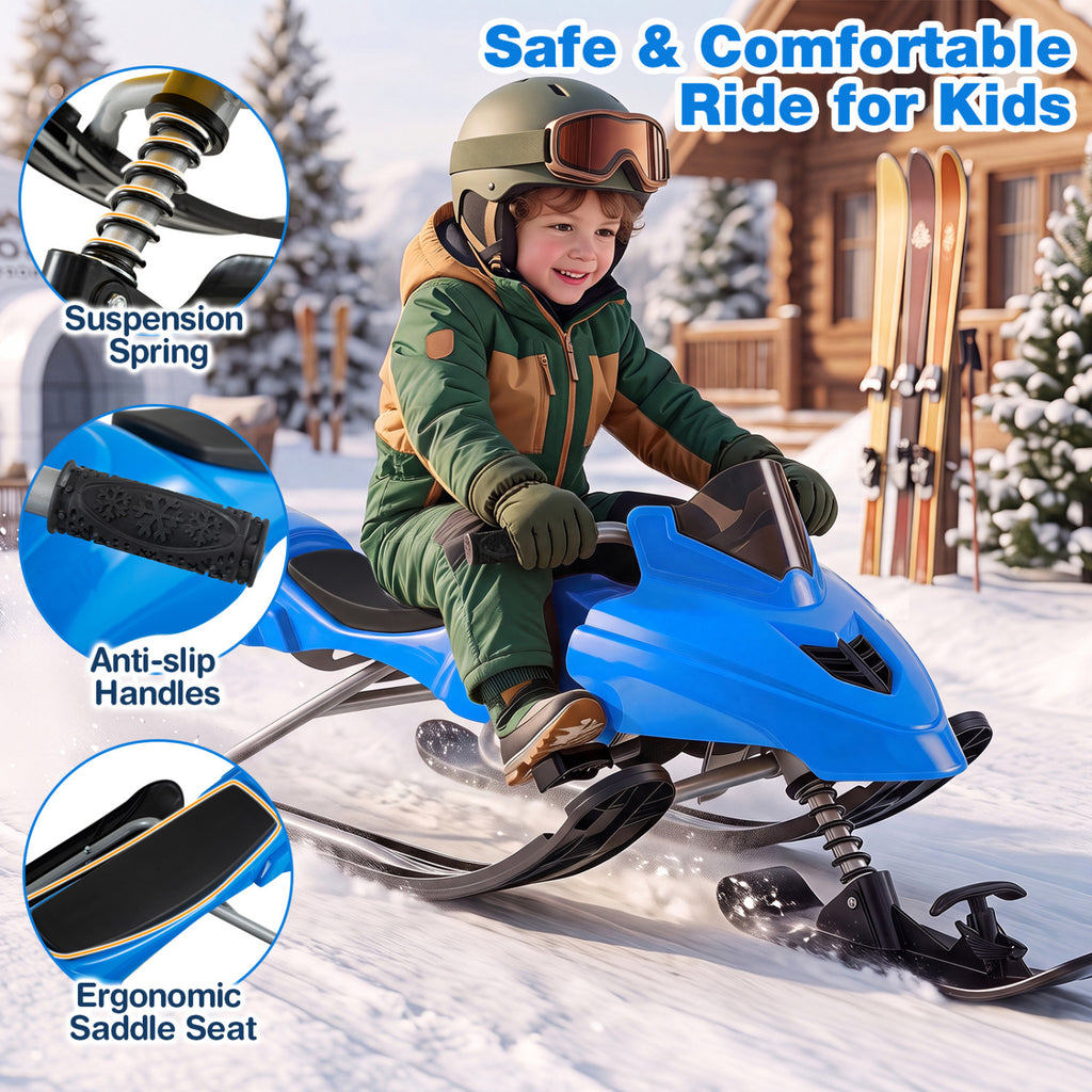 Kids Snow Racer Sled with Brakes & Tow Rope - Blue Kids Winter Snow Toy