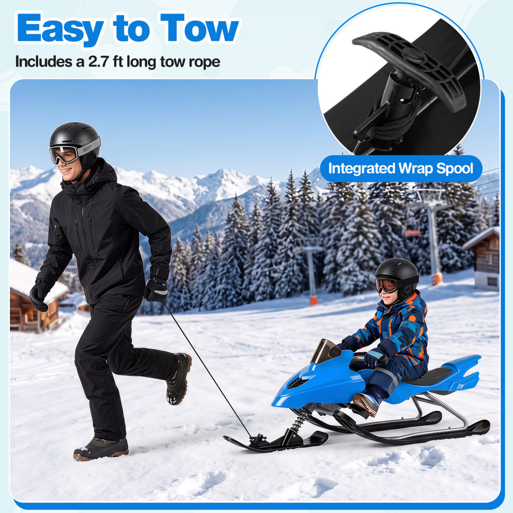 Kids Snow Racer Sled with Brakes & Tow Rope - Blue Kids Winter Snow Toy