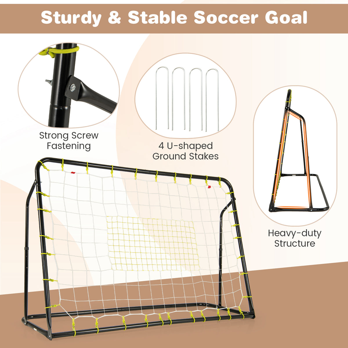 2-in-1 Kids Soccer Rebounder & Goal with Adjustable Height - Black, 6x4 ft