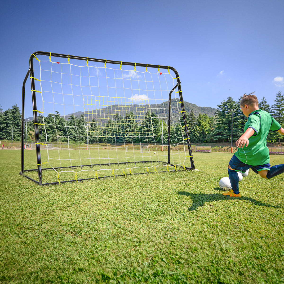 2-in-1 Kids Soccer Rebounder & Goal with Adjustable Height - Black, 6x4 ft