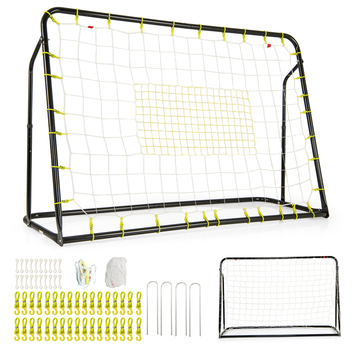 2-in-1 Kids Soccer Rebounder & Goal with Adjustable Height - Black, 6x4 ft