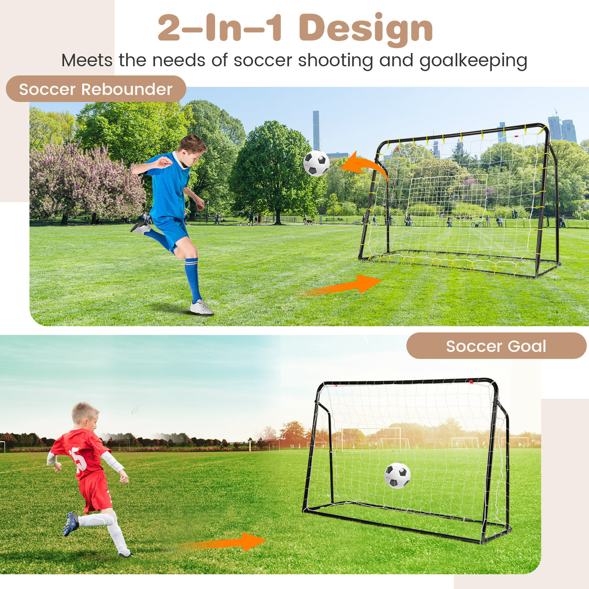 2-in-1 Kids Soccer Rebounder & Goal with Adjustable Height - Black, 6x4 ft