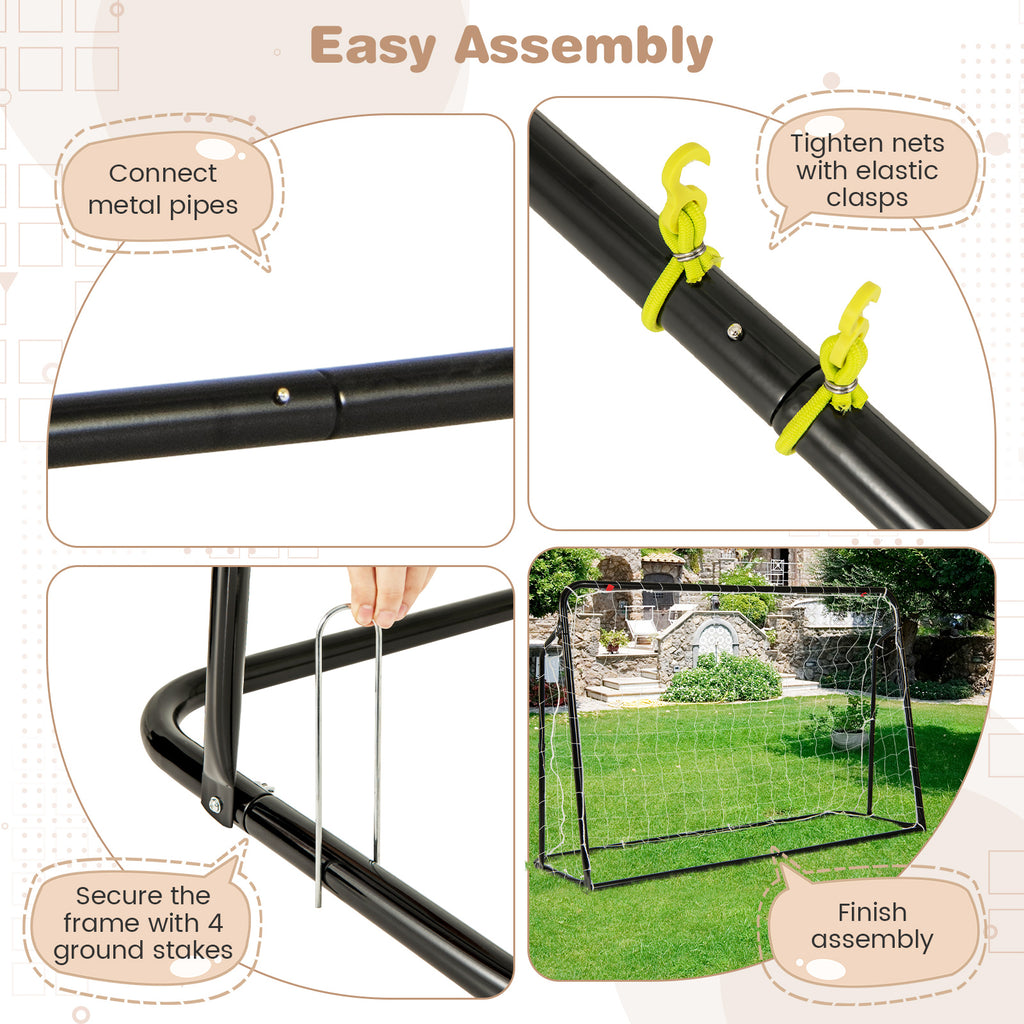 2-in-1 Kids Soccer Rebounder & Goal with Adjustable Height - Black, 6x4 ft