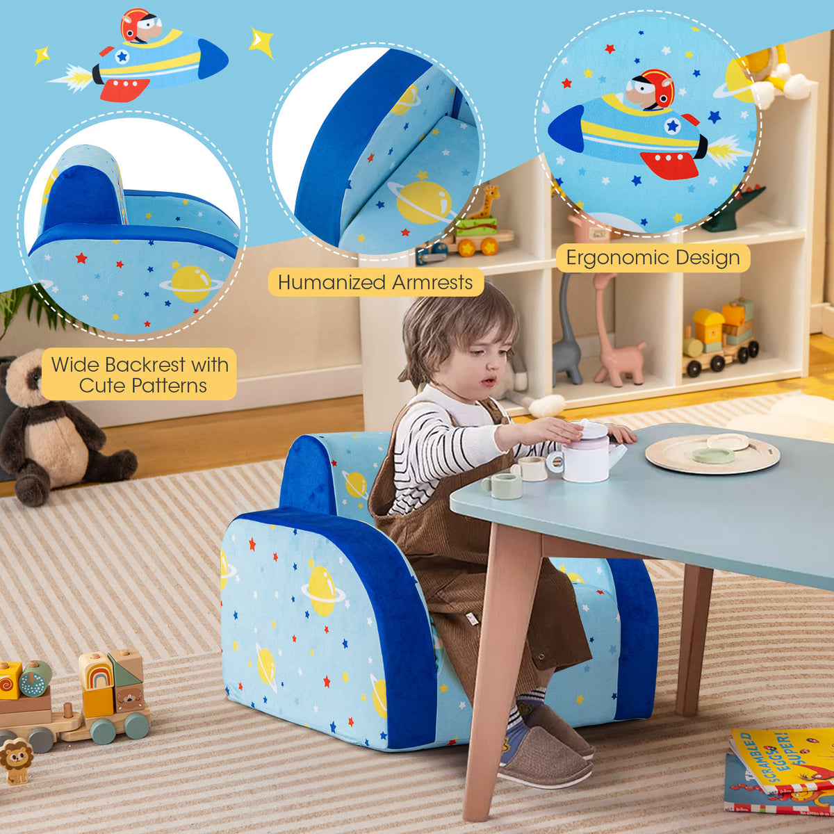 Kids 3-in-1 Convertible Sofa Bed Play Chair Lounge Nap Seat