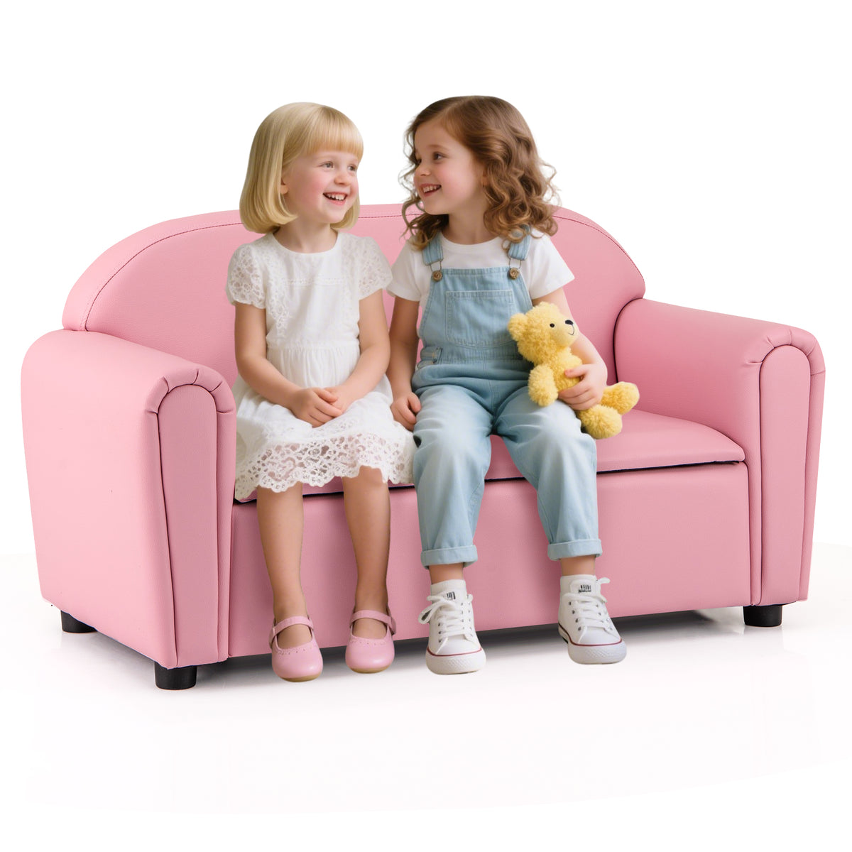Kids 2-Seat Sofa Armrest Chair with Storage - Pink, Durable & Comfortable