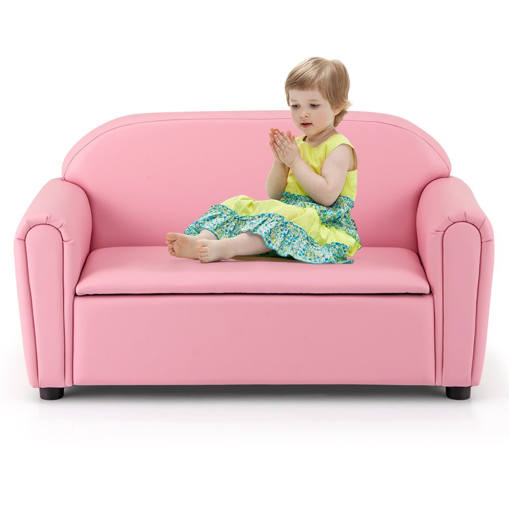Kids 2-Seat Sofa Armrest Chair with Storage - Pink, Durable & Comfortable