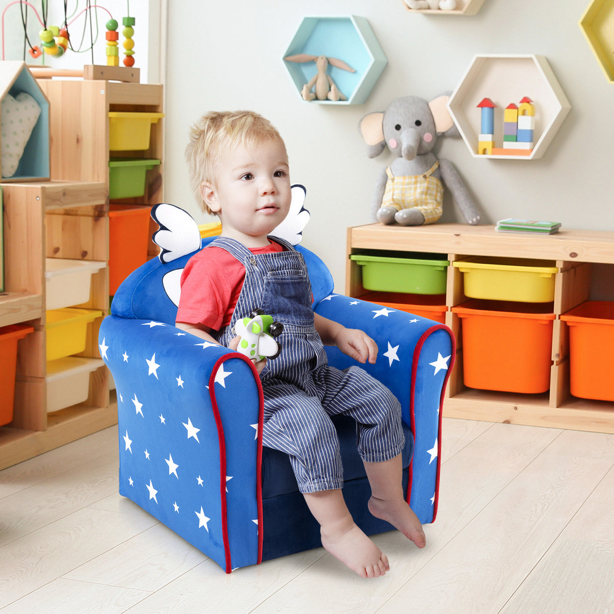 Kids Sofa with Armrest & Thick Cushion - Blue, Childrens Toddler Seat