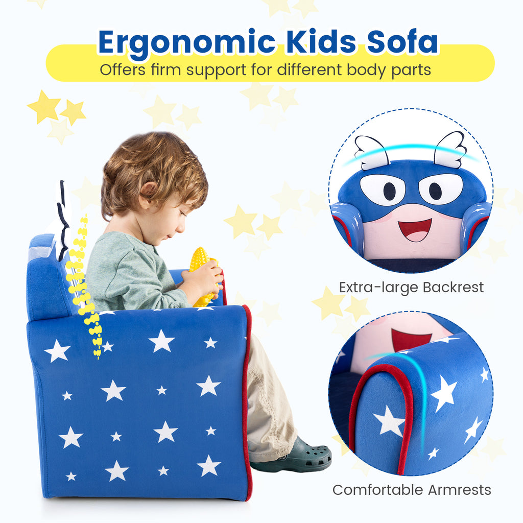 Kids Sofa with Armrest & Thick Cushion - Blue, Childrens Toddler Seat
