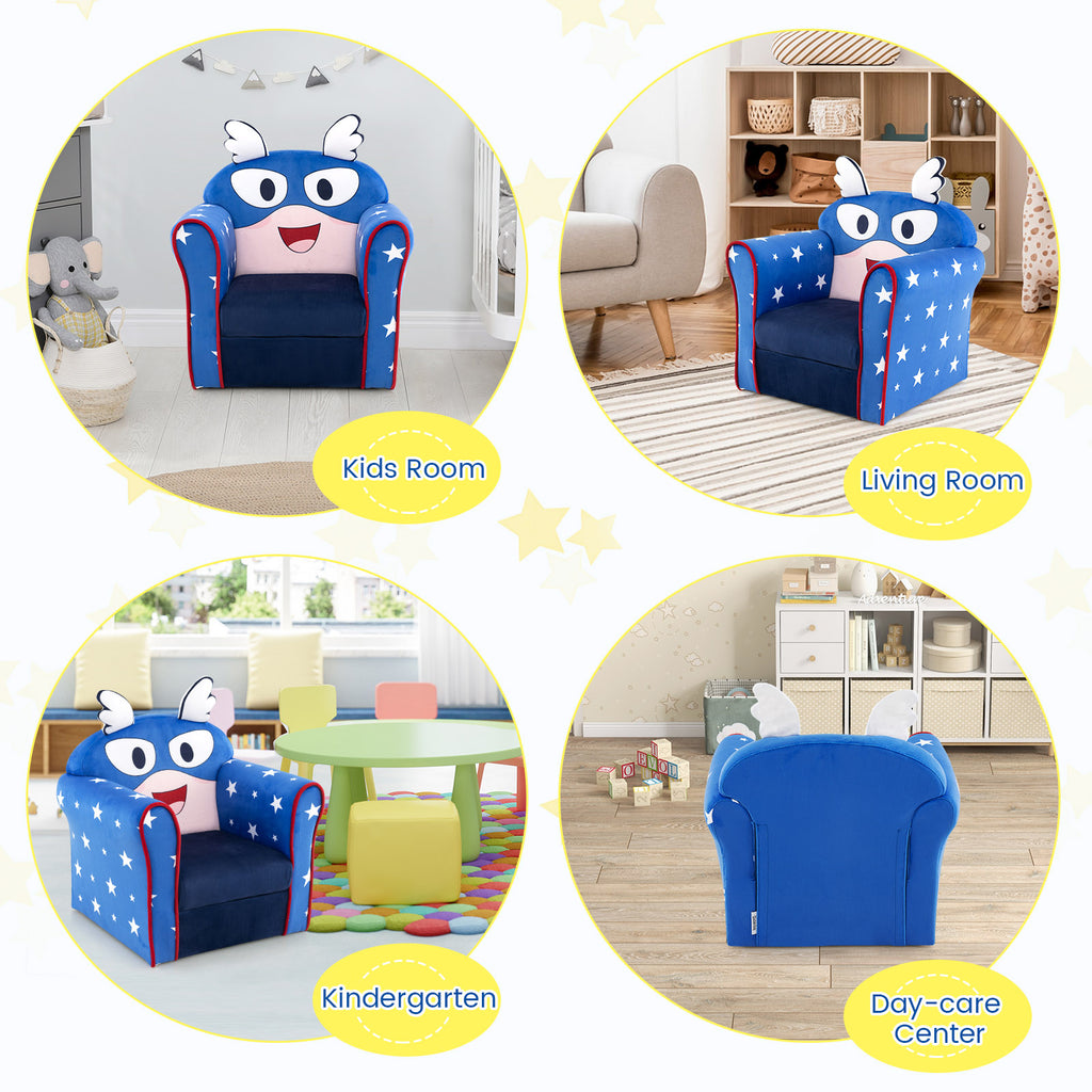 Kids Sofa with Armrest & Thick Cushion - Blue, Childrens Toddler Seat