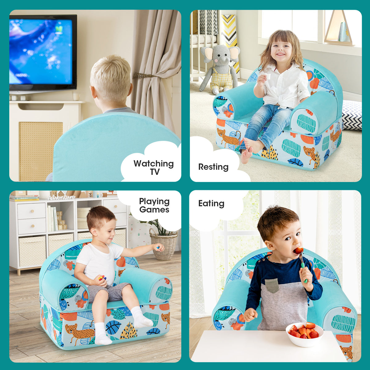 Kids Armchair with Plush Velvet Cover & Soft Sponge Filling - Blue