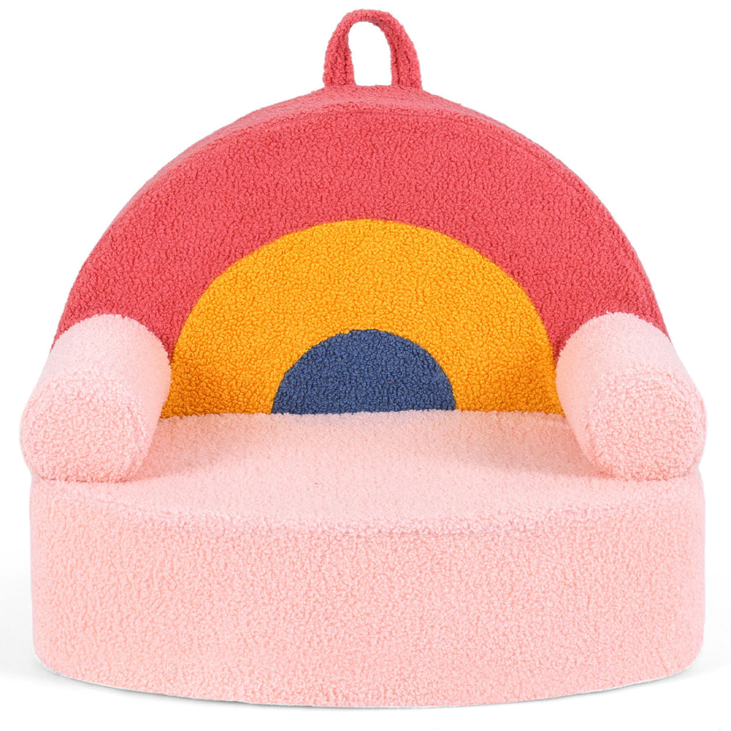Kids Rainbow Foam Couch - Toddler Sofa with Soft Fleece Cover, Red Variation