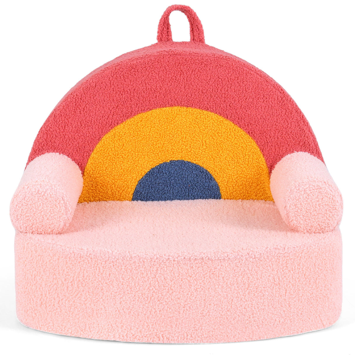 Kids Rainbow Foam Couch - Toddler Sofa with Soft Fleece Cover, Red Variation