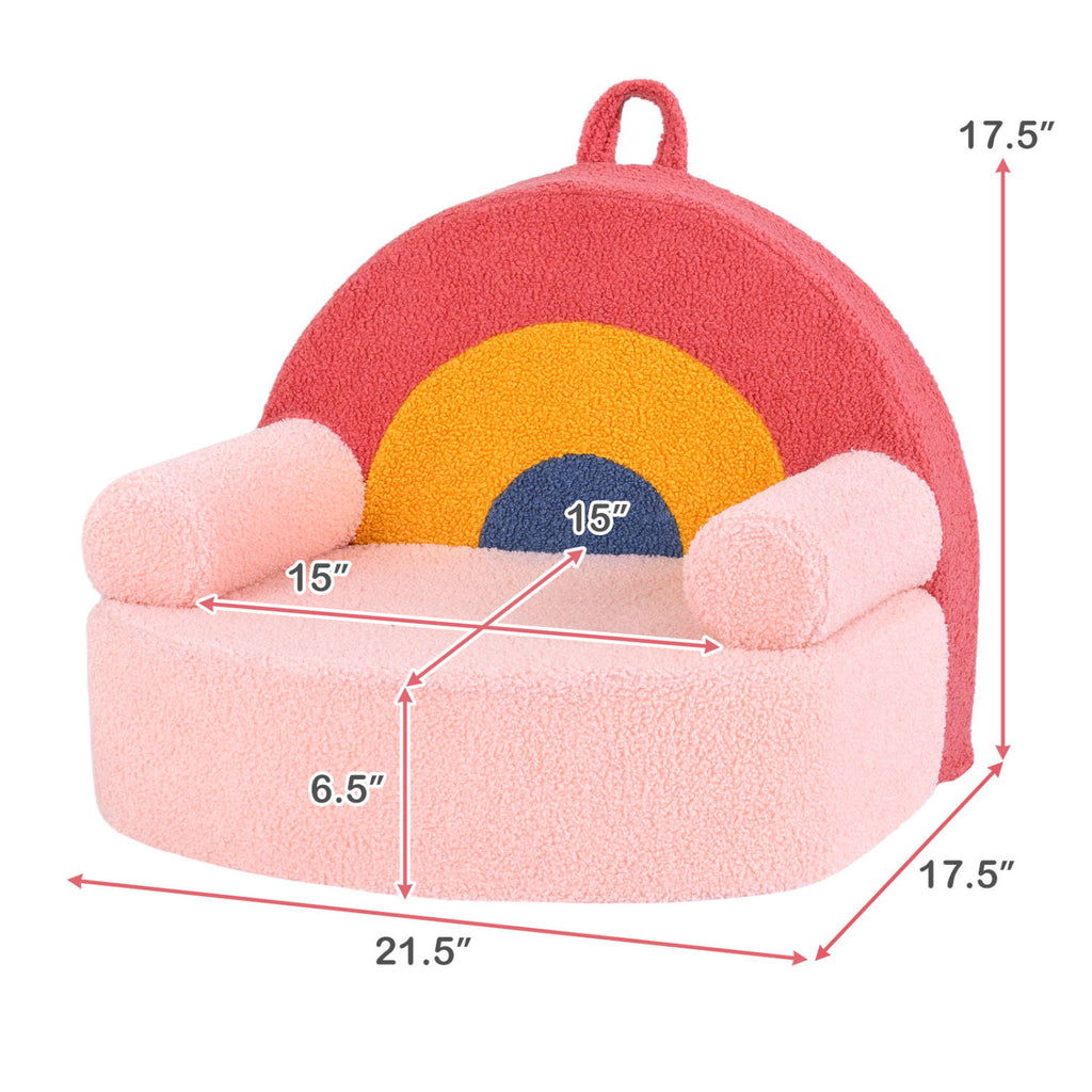 Kids Rainbow Foam Couch - Toddler Sofa with Soft Fleece Cover, Red Variation