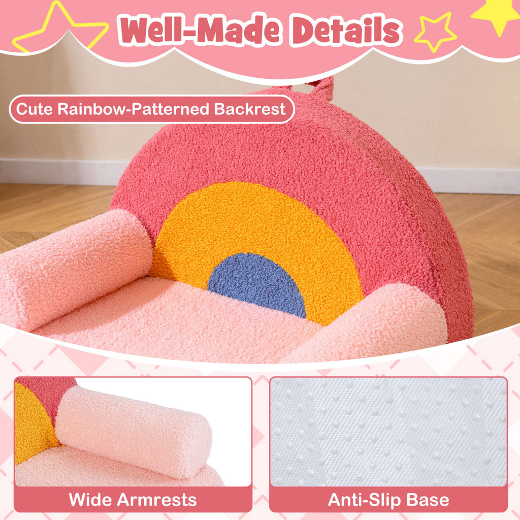 Kids Rainbow Foam Couch - Toddler Sofa with Soft Fleece Cover, Red Variation