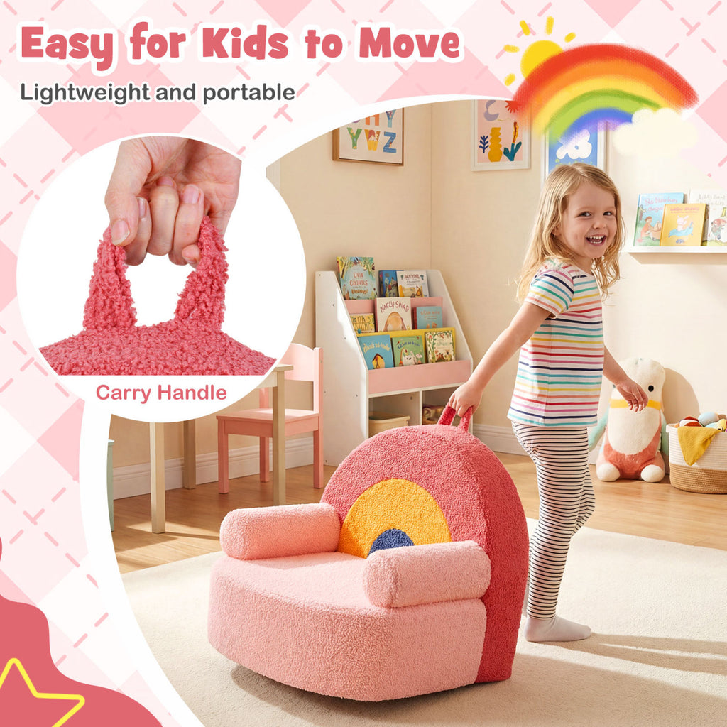 Kids Rainbow Foam Couch - Toddler Sofa with Soft Fleece Cover, Red Variation