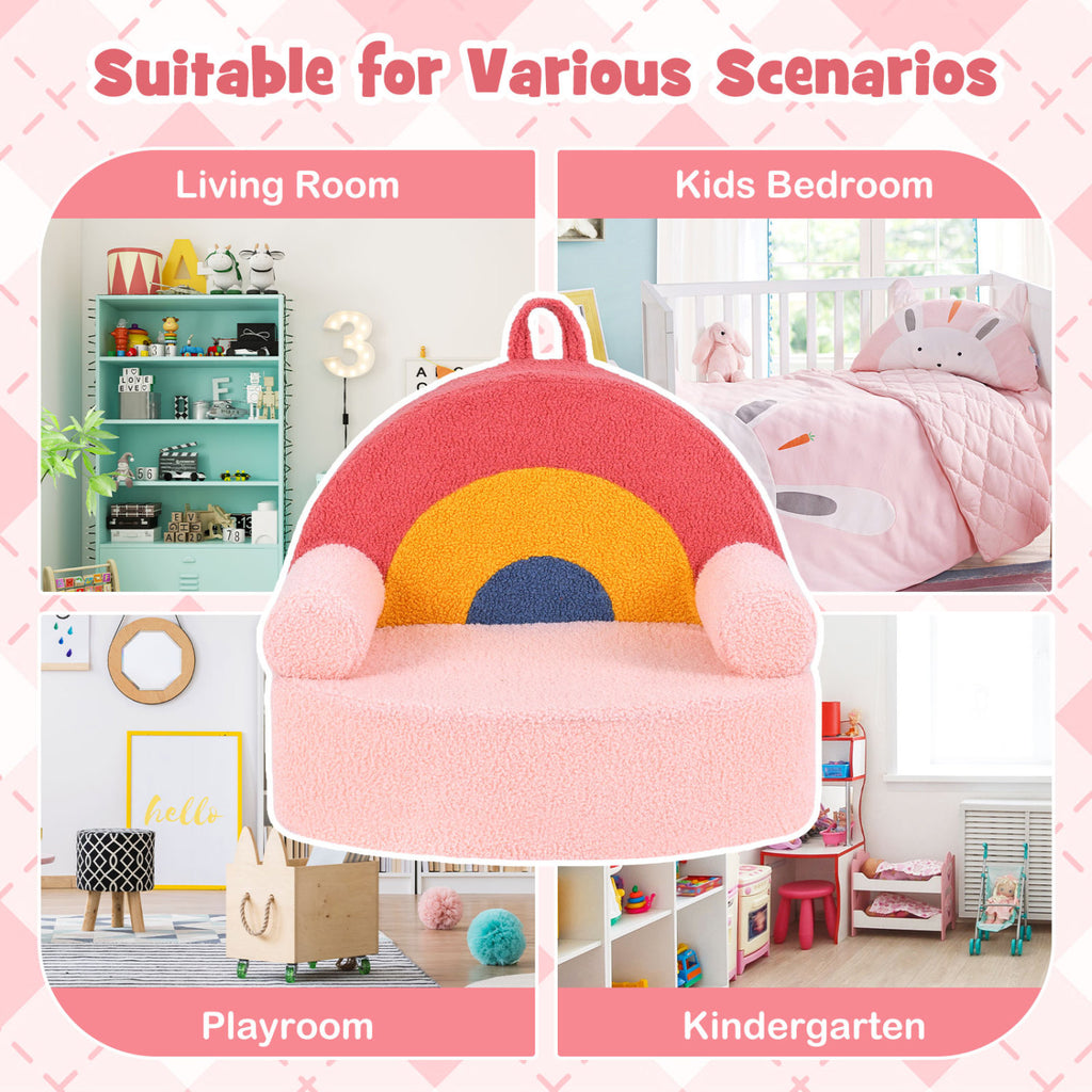 Kids Rainbow Foam Couch - Toddler Sofa with Soft Fleece Cover, Red Variation