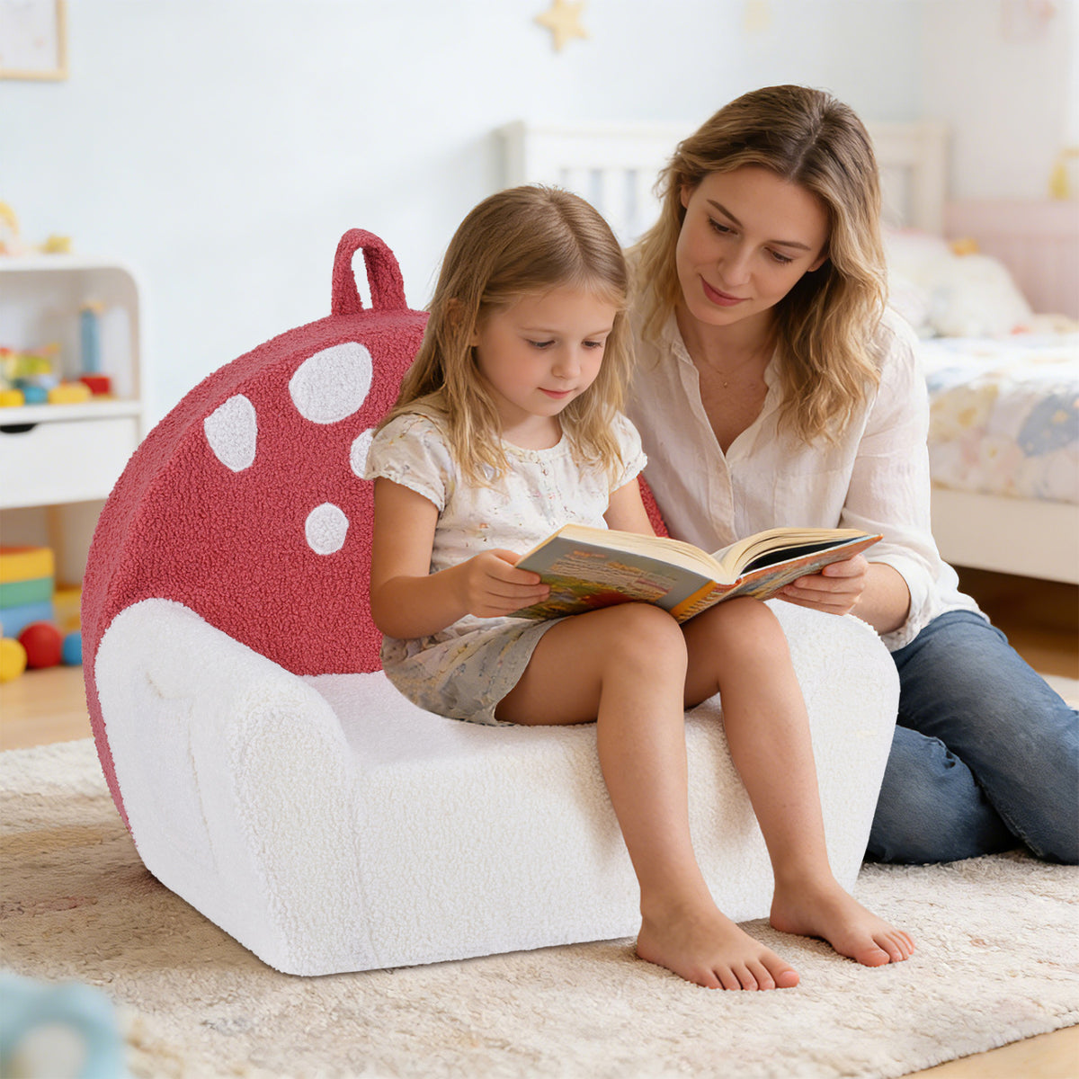Kids Rainbow Foam Couch - Toddler Soft Fleece Sofa with Support & Storage