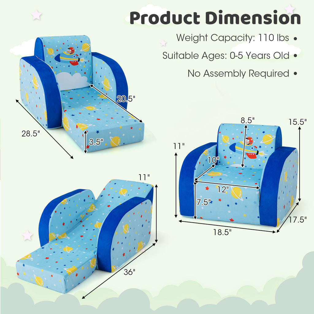 Kids 3-in-1 Convertible Sofa Bed Play Chair Lounge Nap Seat